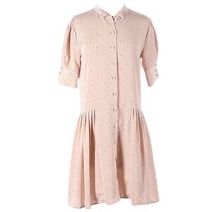 Deborah Lyons Anita Drop Waist Dress Size 12 Polka Dot Pale Pink Button Front